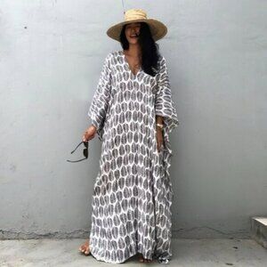 V-neck white dress swimsuit cover skirt gown print long skirt